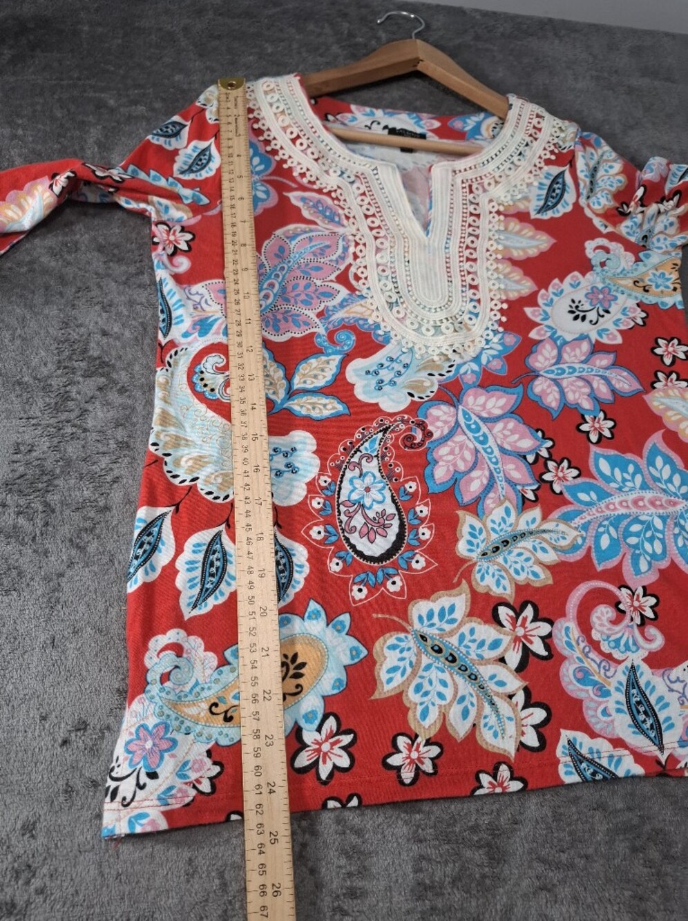 Talbots Women's Pima Cotton Blend Paisley Floral Crochet Tunic Size Petite S - Picture 9 of 11